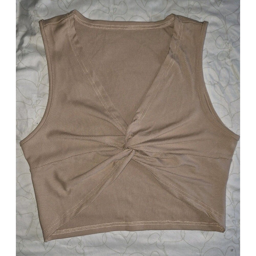 NWOT Beige Ribbed Knit Twist Front Cropped Tank Top Women’s Regular Size L